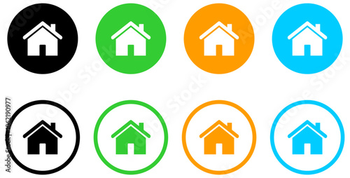 Web home icon for apps and websites, House icon, Home sign in circle or Main page icon in filled, thin line, outline and stroke style for apps and website