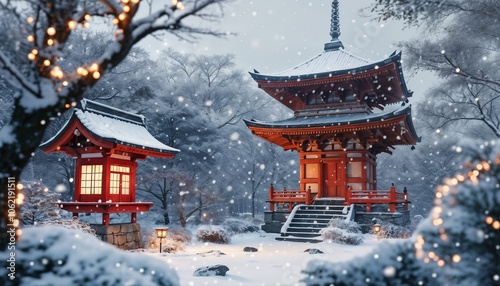 Wallpaper Mural Snowy Japanese temple in winter landscape Torontodigital.ca