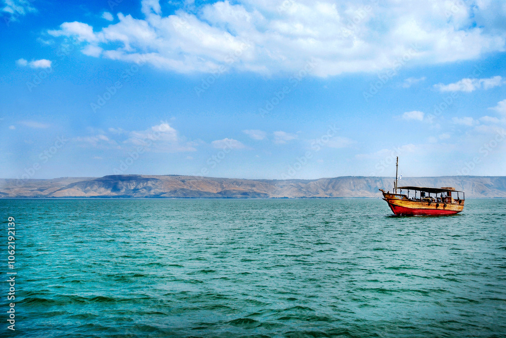 The Sea of Galilee, or Kinneret, Lake of Gennesaret or Tiberias. It is the largest freshwater lake in Israel, it is the lowest freshwater lake on Earth. In this lake Jesus made a lot of miracles. 2016 The Sea of Galilee, or Kinneret, Lake of Gennesaret or Tiberias. It is the largest freshwater lake in Israel, it is the lowest freshwater lake on Earth. In this lake Jesus made a lot of miracles. 2016
