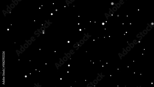 Seamless loop animation of simple snowflakes falling down. Soft round snowflakes in different sizes creating depth. Trendy blurry surface. Motion graphics in minimalist style isolated on black 