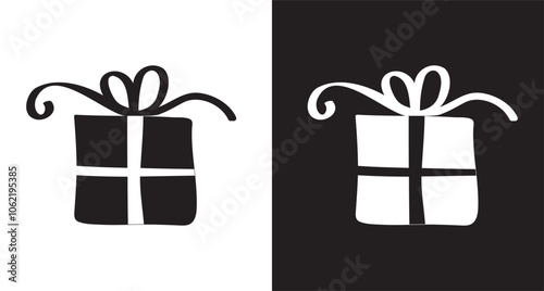 Simple black Present Christmas gift box icon