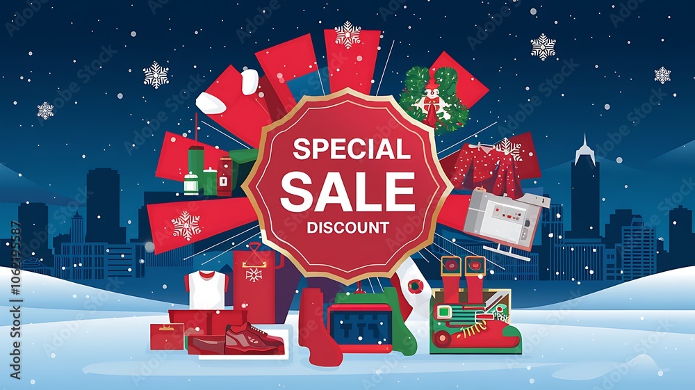 custom made wallpaper toronto digitalChristmas Special Sale Discount with City Skyline and Snowfall