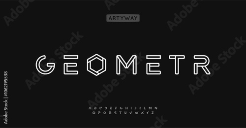 Geometric outlined alphabet, modular tech font, wireframe font, modern blueprint style, futuristic typography, versatile modular and structural typographic design. Vector typeset.