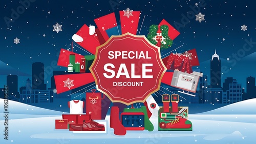 Wallpaper Mural Christmas Special Sale Discount with City Skyline and Snowfall Torontodigital.ca