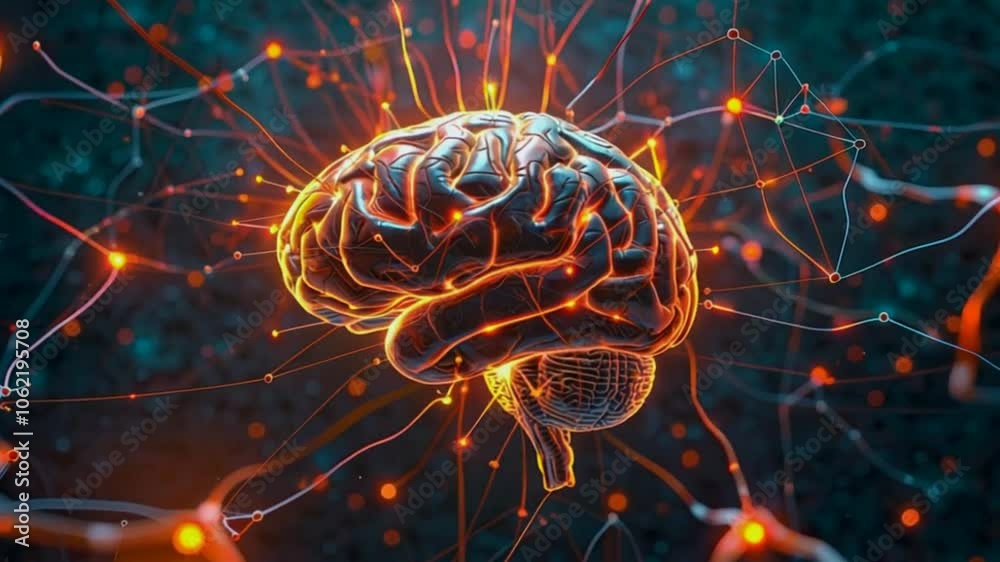 A stylized brain with glowing connections, symbolizing neural networks and cognition.