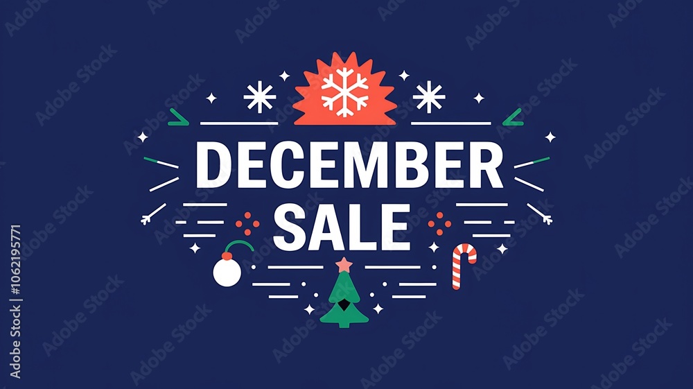 Fototapeta premium December Sale Banner with Festive Christmas Icons