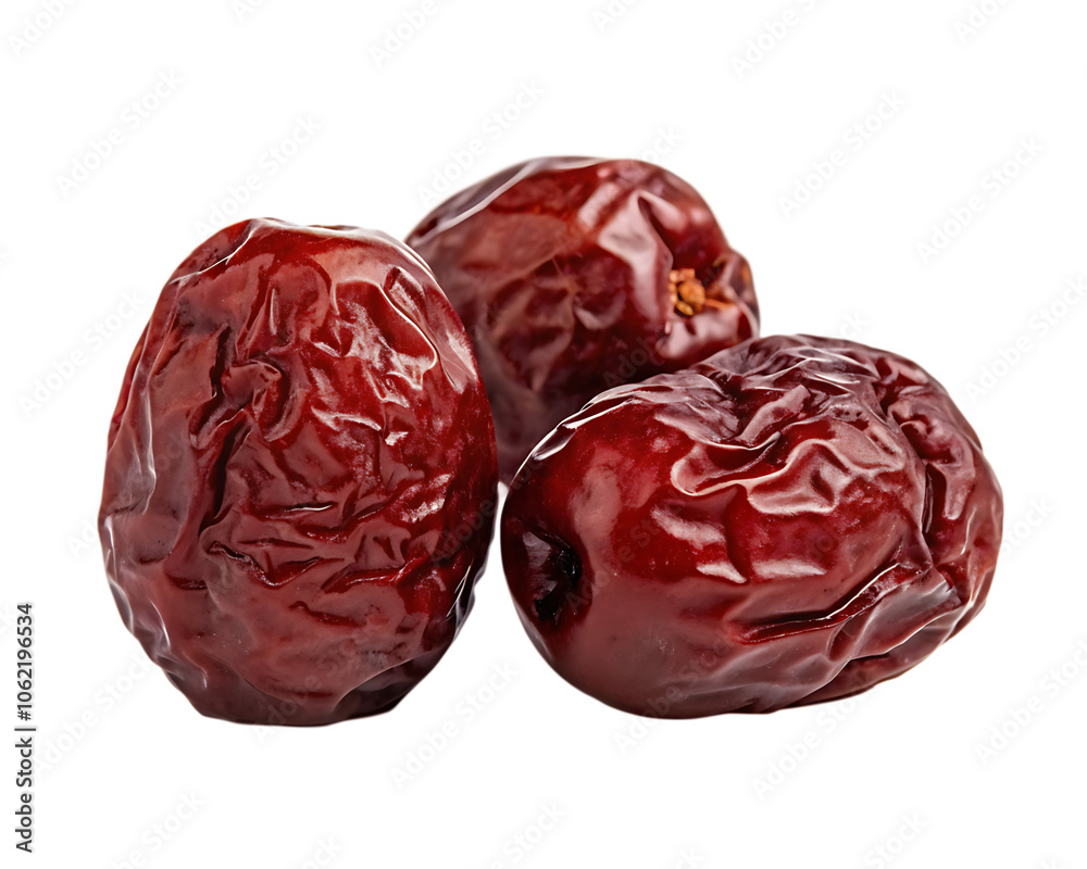 Dry red dates front view isolate on white background.AI GENERATED Dry red dates front view isolate on white background.AI GENERATED
