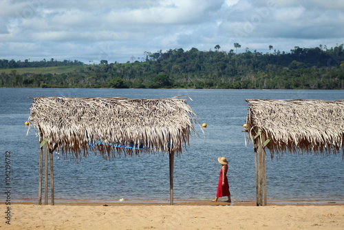 mulher na praia do massanori, no rio xingu, em altamira, pará  photo