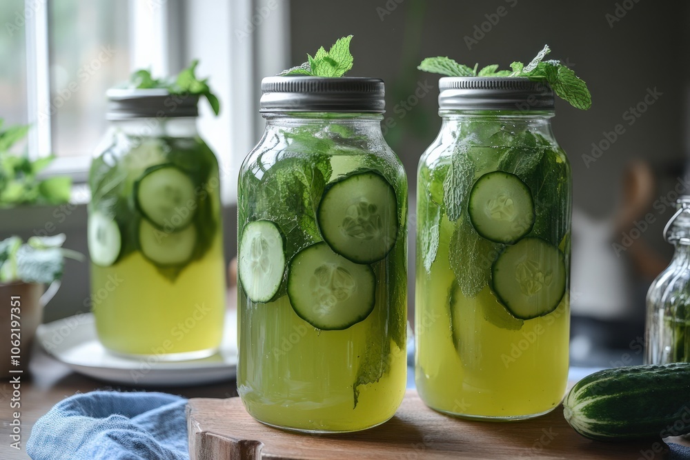 A fermented green tea kombucha infused with mint and cucumber, providing a crisp, refreshing beverage that loaded with probiotics and antioxidants, perfect for daily gut health A fermented green tea kombucha infused with mint and cucumber, providing a crisp, refreshing beverage that loaded with probiotics and antioxidants, perfect for daily gut health