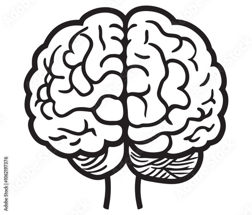 Human brain illustration, Hand drawn brain drawing illustration. Human brain icon