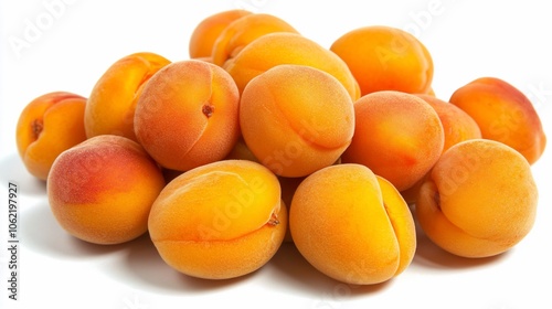 A heap of ripe apricots isolated on a white background.