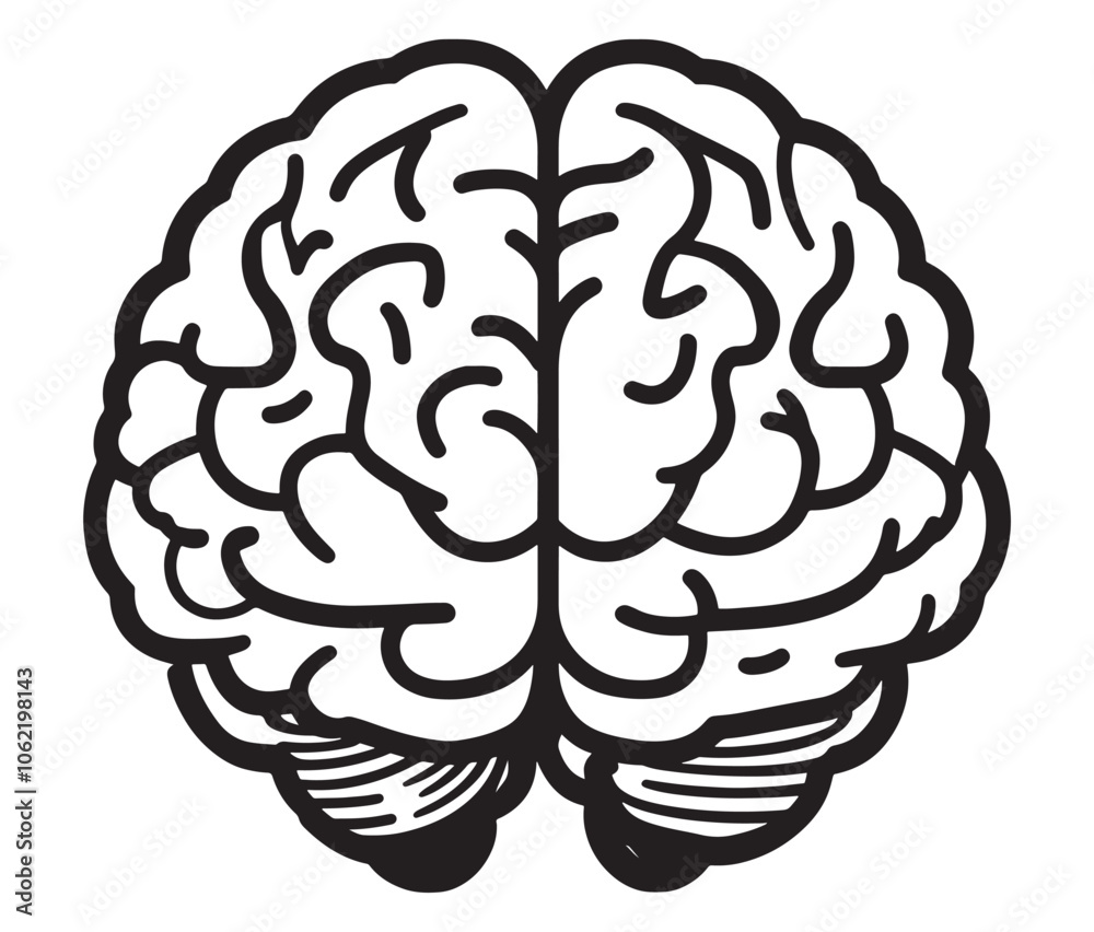 Human brain illustration, Hand drawn brain drawing illustration. Human brain icon
