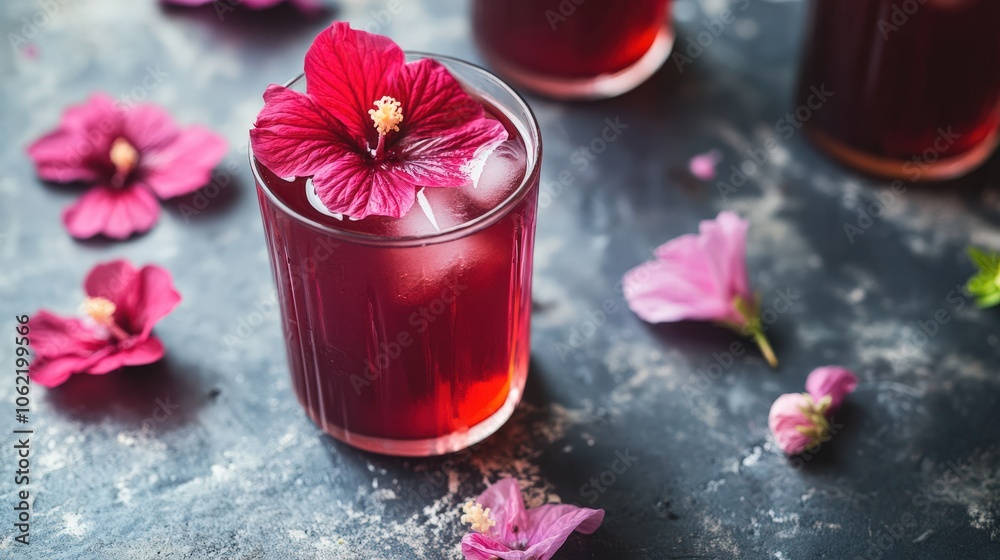 A vibrant fermented hibiscus tea, offering a refreshing, floral flavor with a slight tartness, packed with antioxidants and probiotics, ideal for a rejuvenating, health-focused drink