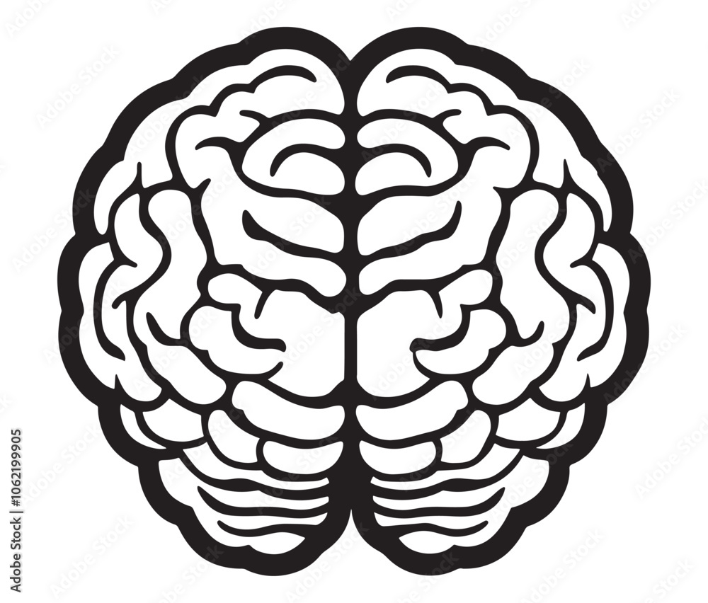 Human brain illustration, Hand drawn brain drawing illustration. Human brain icon