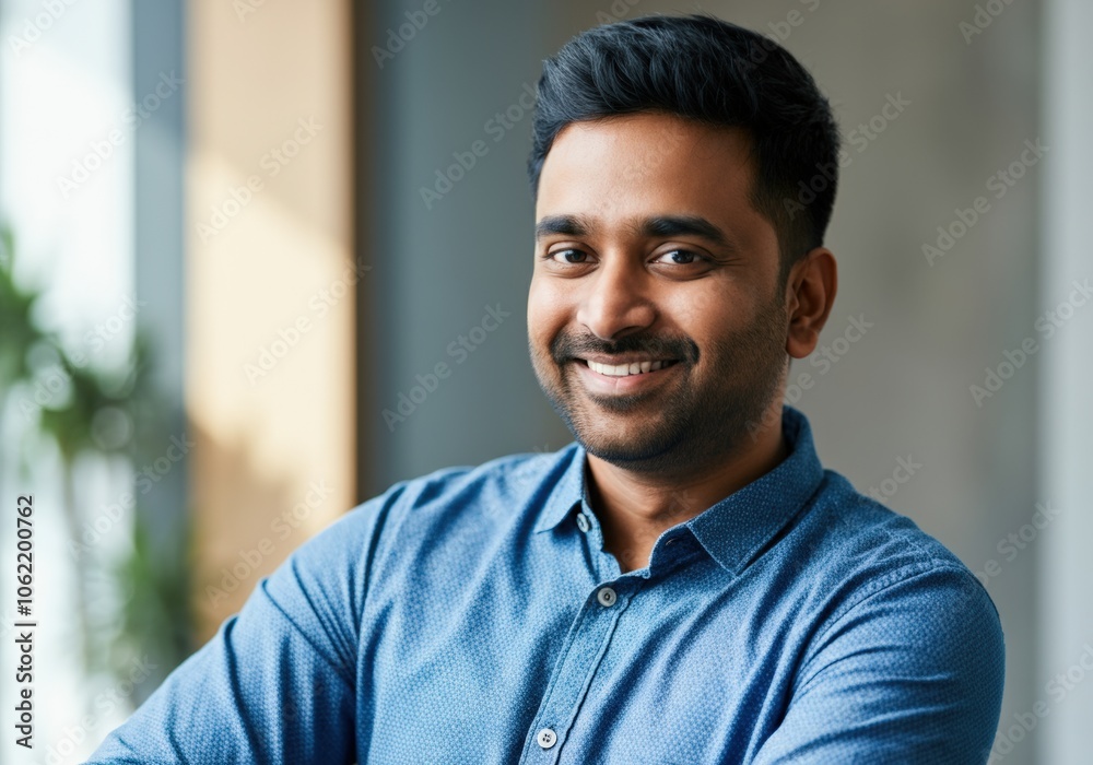 Portrait of a Smiling Man in a Blue Shirt Portrait of a Smiling Man in a Blue Shirt