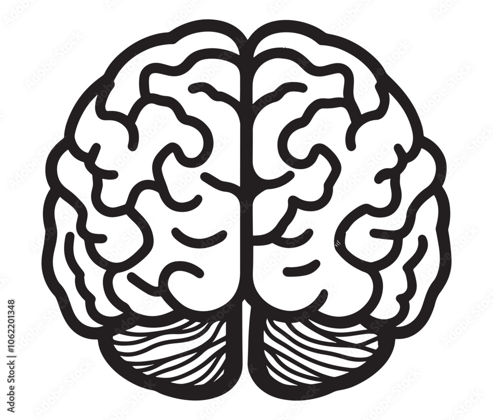 Fototapeta premium Human brain illustration, Hand drawn brain drawing illustration. Human brain icon
