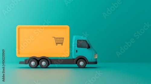 Online Shopping Checkout Concept with Delivery Truck