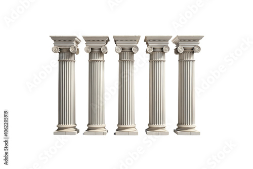 5 Greek columns isolated on transparent background