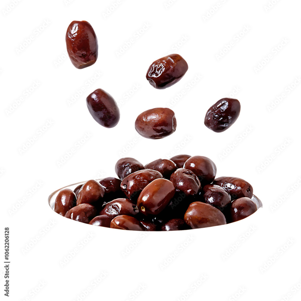Falling Dry red dates in a bowl isolate on white background.AI GENERATED