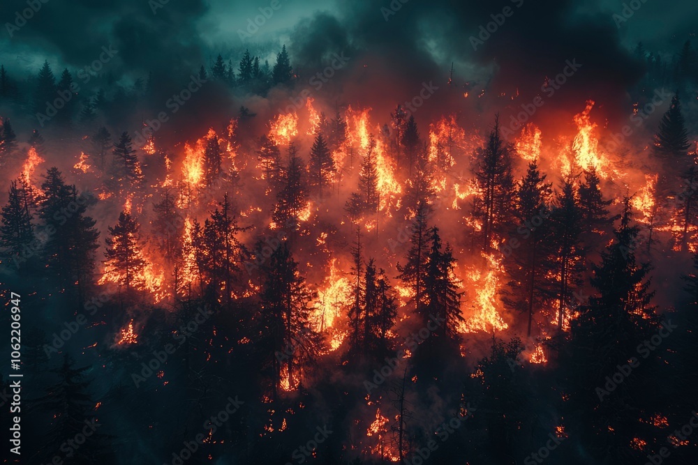 Aerial View of a Forest Fire with Smoke and Flames Aerial View of a Forest Fire with Smoke and Flames