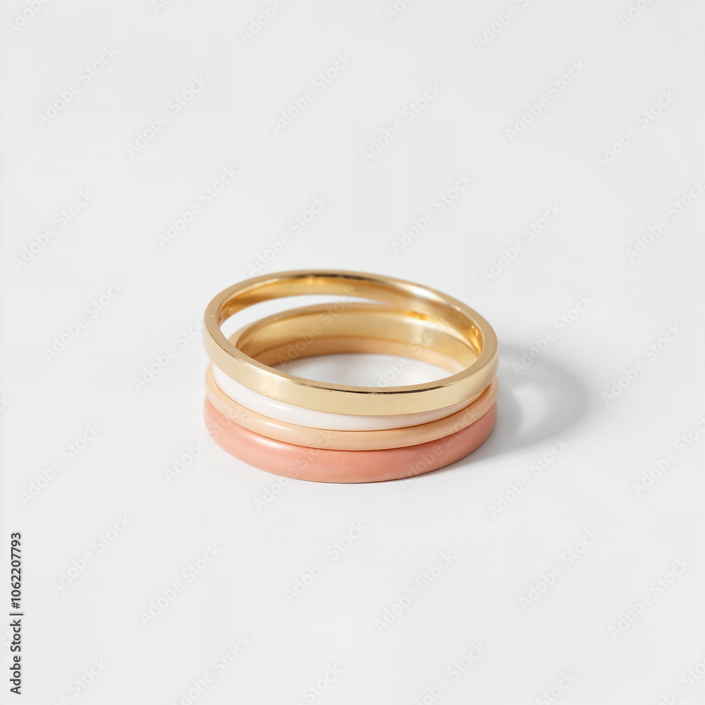 A set of gold stacking rings on a white background 2 A set of gold stacking rings on a white background 2