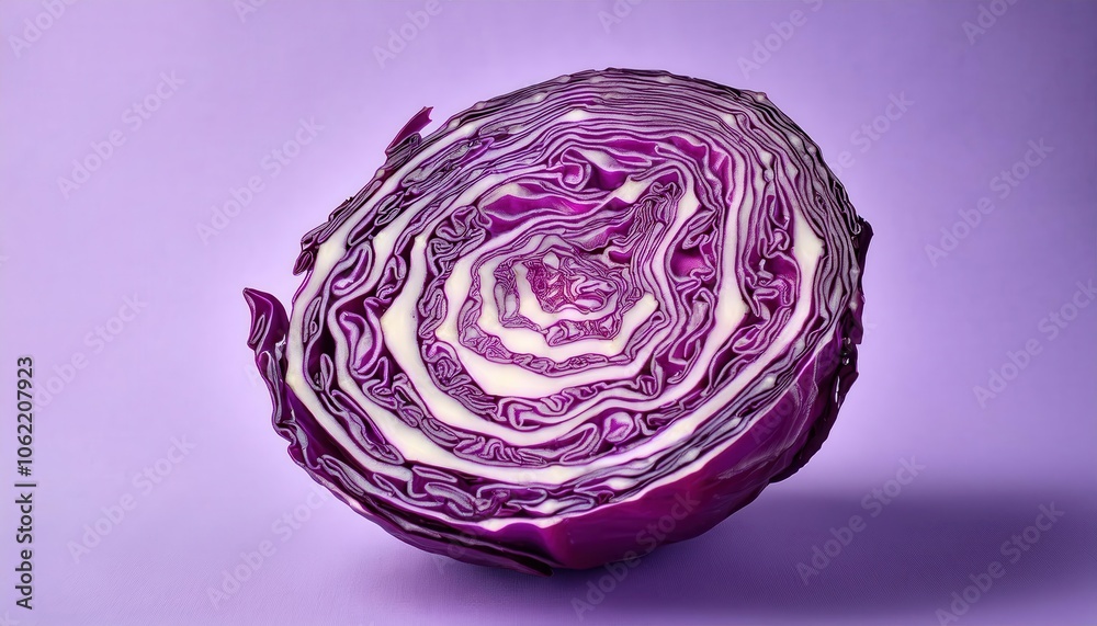 Intricate Purple Cabbage Cross Section on Pastel Background. Detailed Texture and Symmetry Highlighting Organic Freshness, Nutrient Rich Beauty, and Culinary Inspiration for Healthy Living Intricate Purple Cabbage Cross Section on Pastel Background. Detailed Texture and Symmetry Highlighting Organic Freshness, Nutrient Rich Beauty, and Culinary Inspiration for Healthy Living