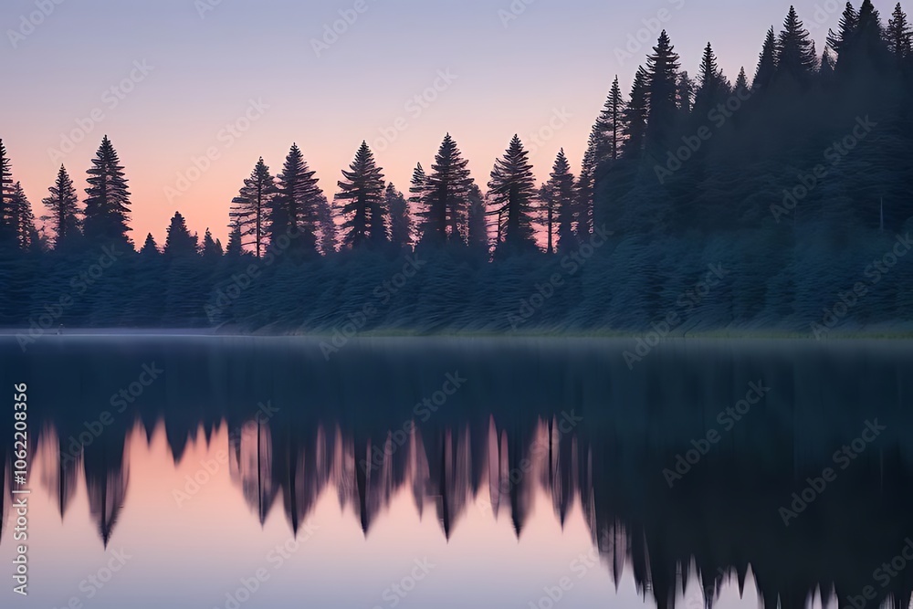 Obraz premium Twilight Mirror Over Serene Lake
