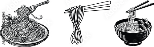 Set of ramen noodles, vector illustration.