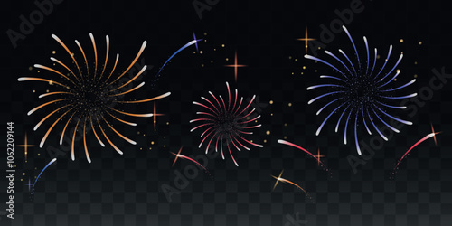 colored fireworks sparkling for Happy New Year, XMas celebrations greeting cards, posters and banners	