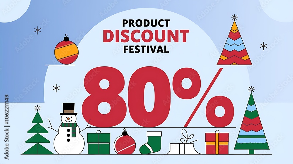 Naklejka premium 80% Off Christmas Product Discount Festival