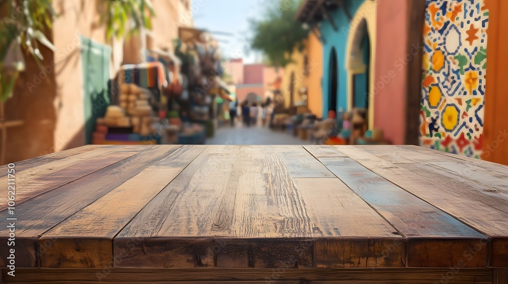 Fototapeta premium Colorful Alleyway with Wooden Table