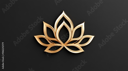 Gold lotus line art, luxury dark backdrop, modern design Palette: gold, dark 