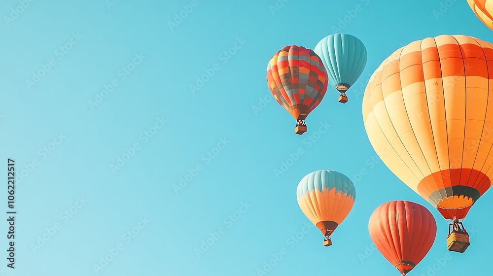 Fototapeta premium A vibrant, colorful hot air balloons against a clear sky with a clear area for text