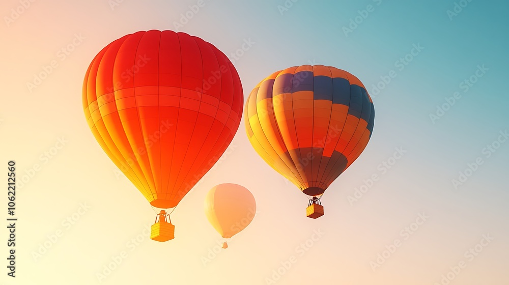 Fototapeta premium A vibrant, colorful hot air balloons against a clear sky with a clear area for text
