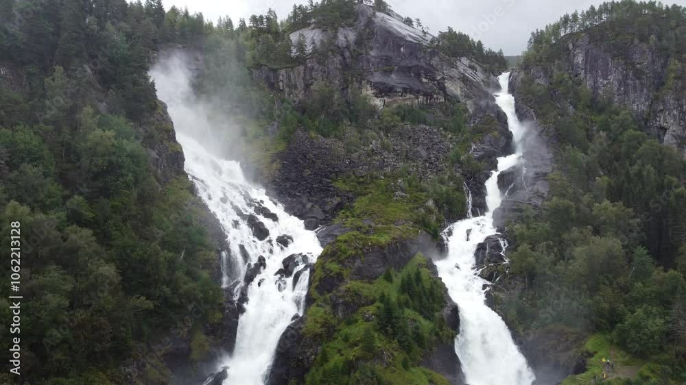 Beautiful drone video of Låtefossen waterfall in Norway Beautiful drone video of Låtefossen waterfall in Norway