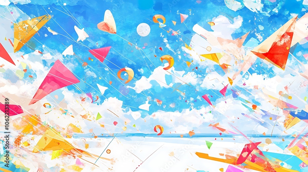 A vibrant, colorful kite festival with a clear area for text A vibrant, colorful kite festival with a clear area for text