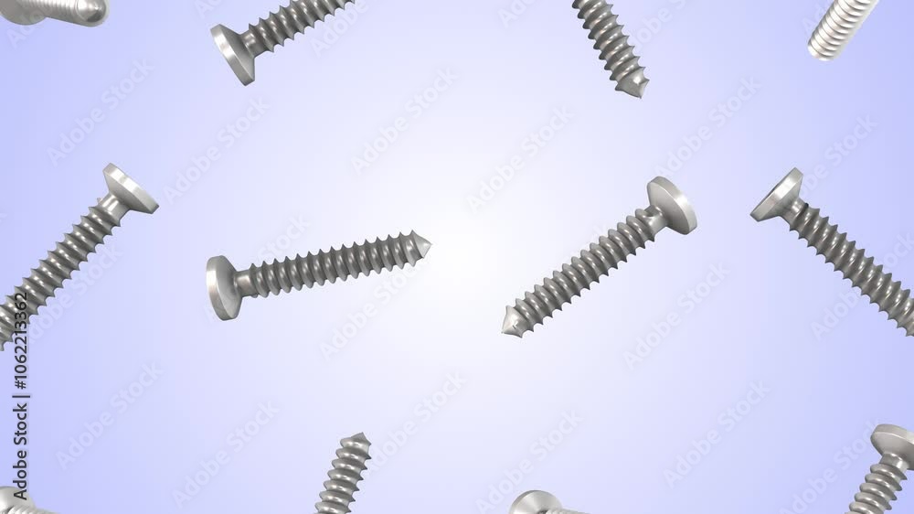 Stainless Steel Screws Falling on a Light Background. Self Tapping Screw. 4K Stainless Steel Screws Falling on a Light Background. Self Tapping Screw. 4K