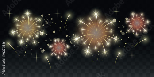 colored fireworks sparkling for Happy New Year, XMas celebrations greeting cards, posters and banners	