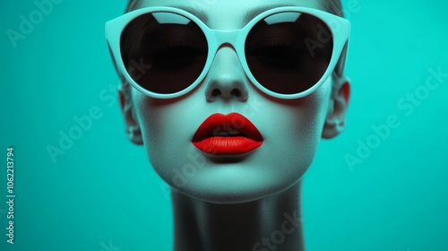 Retro portrait features adult with sunglasses and lipstick; uses vintage palette 