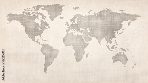 Fototapeta Naklejka Na Ścianę i Meble -  world map on beige linen fabric texture background