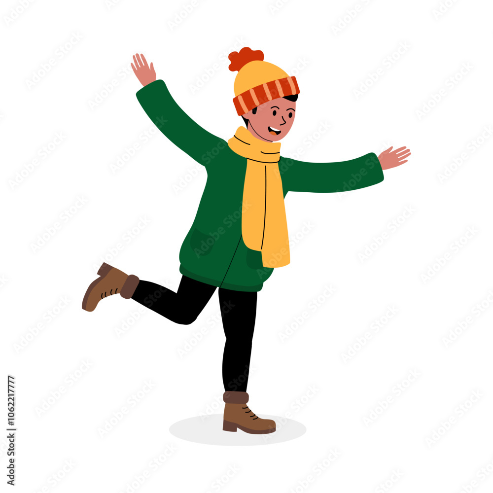A cheerful child skating joyfully in winter attire on a snowy day A cheerful child skating joyfully in winter attire on a snowy day