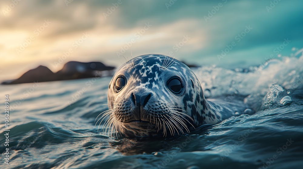 Fototapeta premium Seal Swimming in Sunlit Waters 