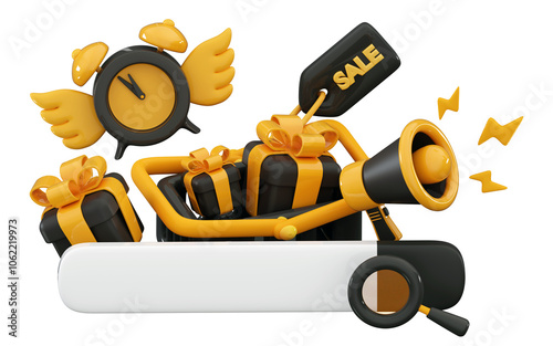 3d Black Friday Search Bar Minimal three-dimensional 3D rendering illustration
