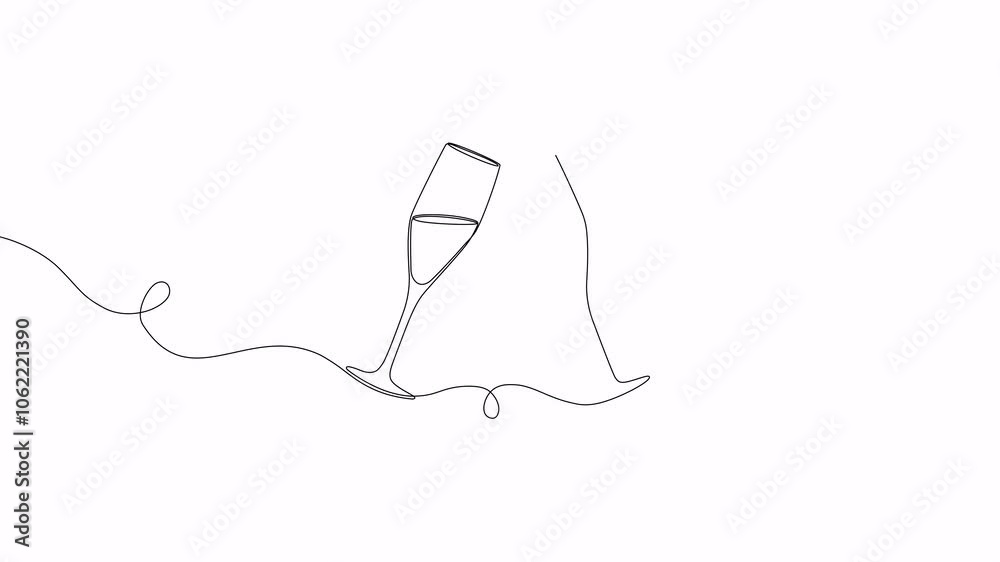 Video. Two clinking champagne glasses. drawing continuous single editable line. Design for holidays, birthdays. Animation on white background 4K. Video. Two clinking champagne glasses. drawing continuous single editable line. Design for holidays, birthdays. Animation on white background 4K.
