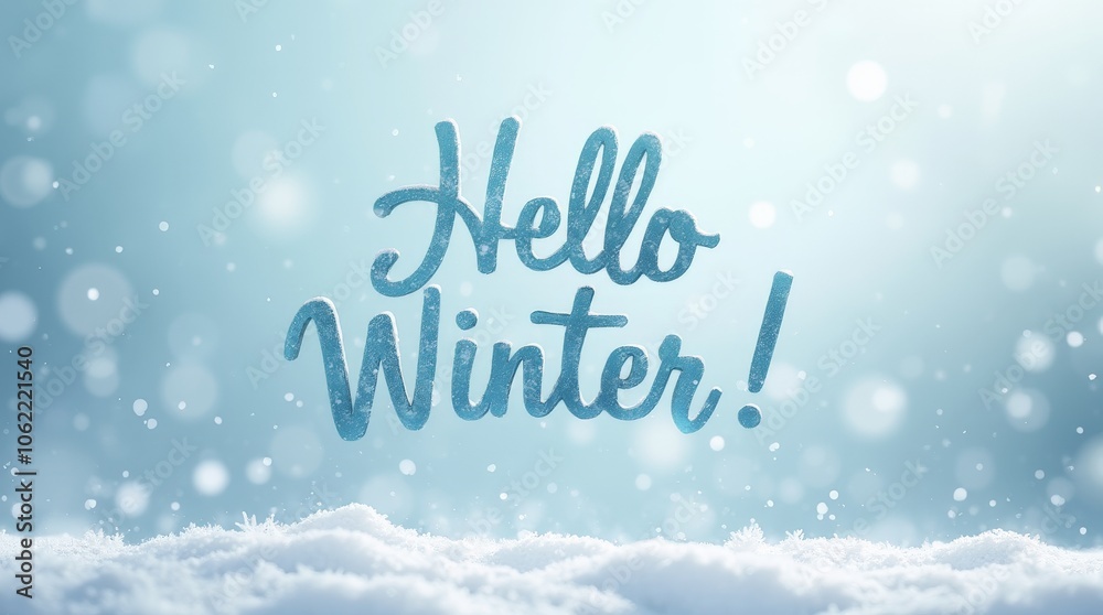 Whimsical Hello Winter in Playful Script with Falling Snowflakes Whimsical Hello Winter in Playful Script with Falling Snowflakes