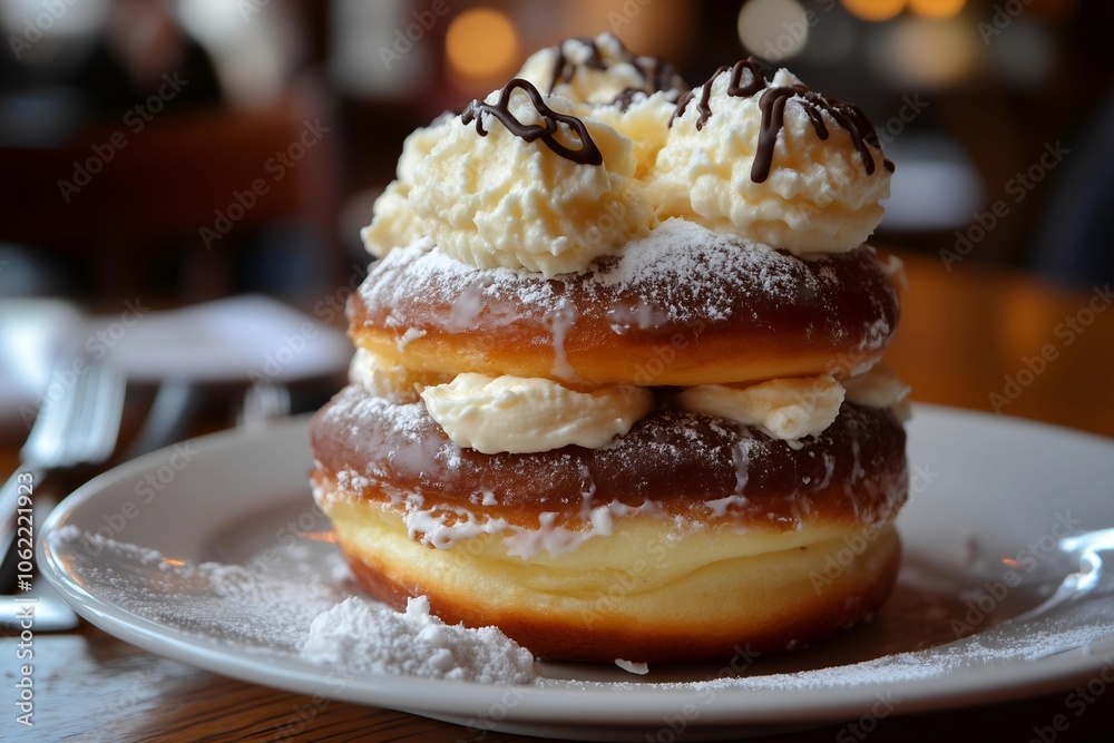 boston cream doughnut on plate boston cream doughnut on plate