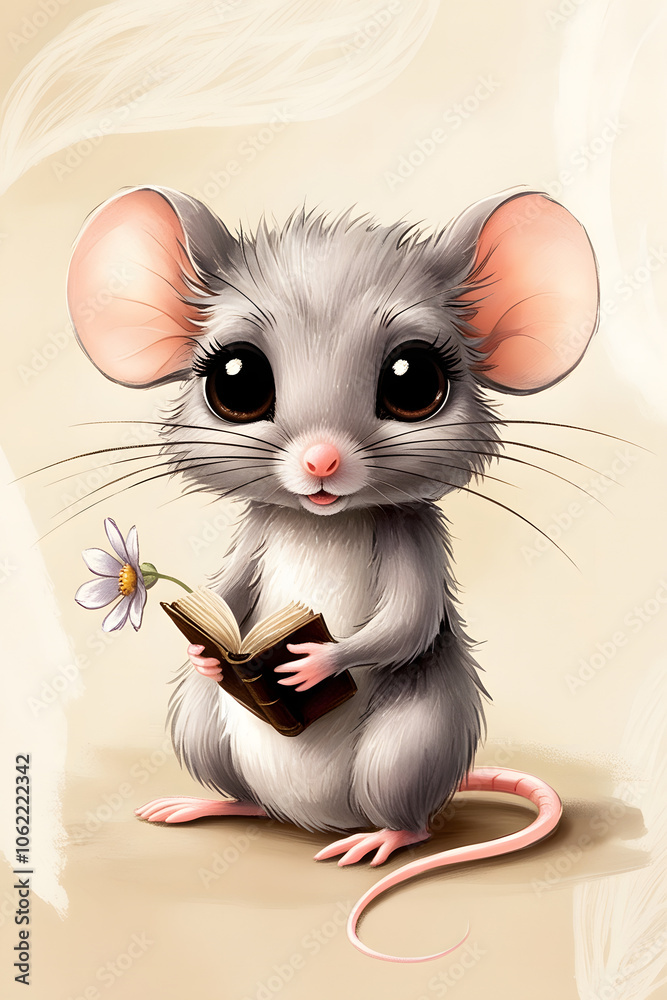 A cute mouse with large eyes and flower A cute mouse with large eyes and flower