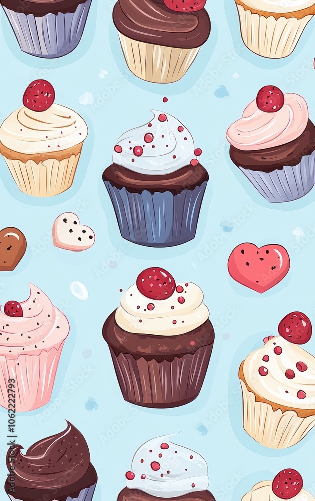 Cupcake Pattern on Blue Background Cupcake Pattern on Blue Background