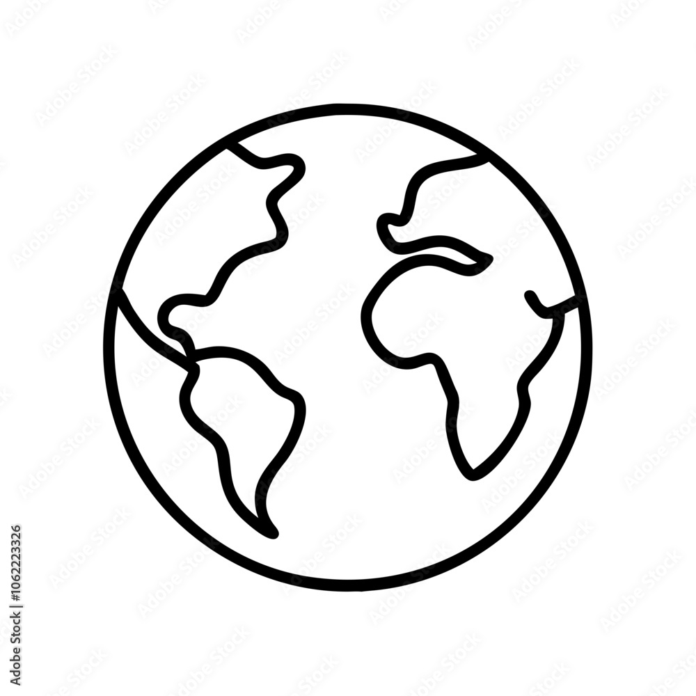 Icon of Earth globe, black outline, modern design Icon of Earth globe, black outline, modern design