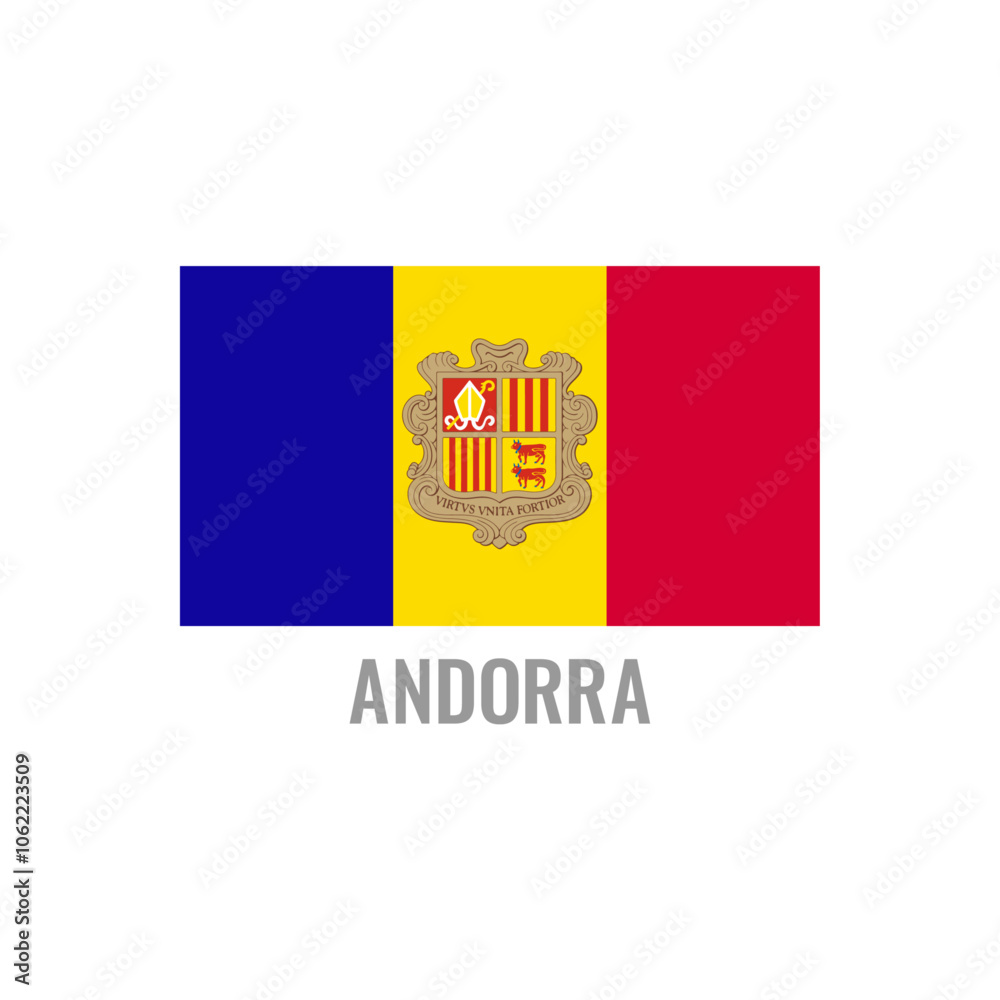 Obraz premium Andorra flag icon. The country sign. Rectangle shape. Isolated on a white background. Vector image.